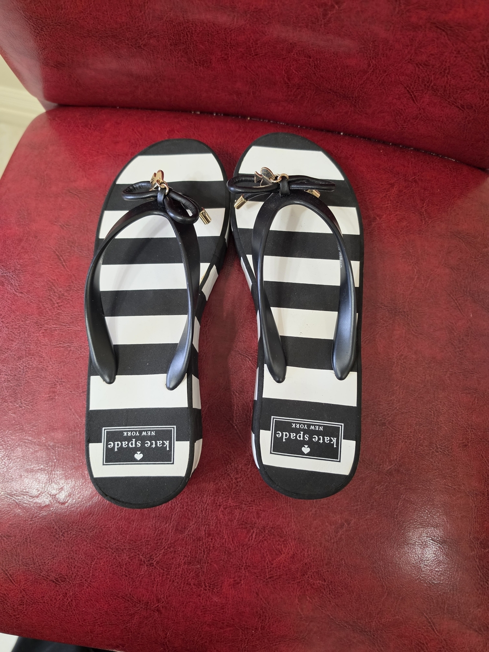 kate spade Black & White Stripe Bow Flip-Flops